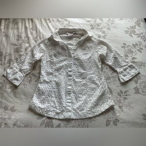Gretchen Scott White Eyelet Button Down Shirt Small Cotton Classic Preppy Beach